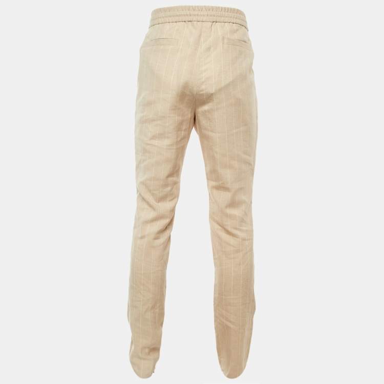 Pre Owned Brunello Cucinelli Beige Striped Linen & Wool Leisure Fit Pants M