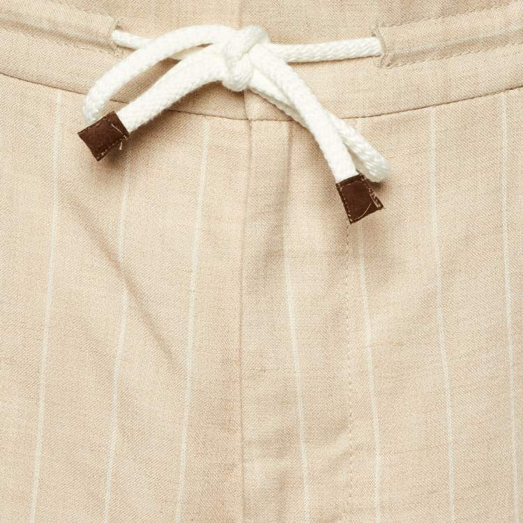 Pre Owned Brunello Cucinelli Beige Striped Linen & Wool Leisure Fit Pants M