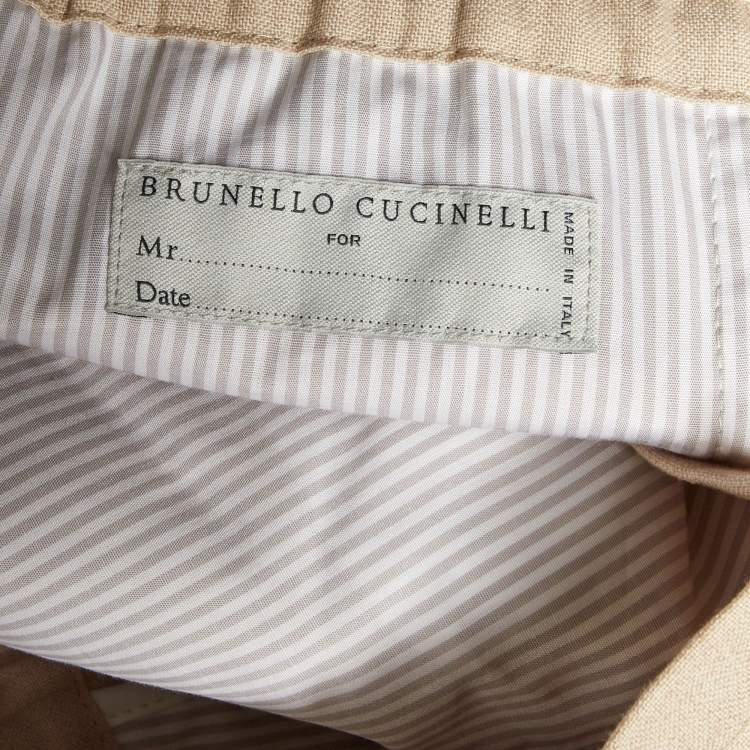 Pre Owned Brunello Cucinelli Beige Striped Linen & Wool Leisure Fit Pants M
