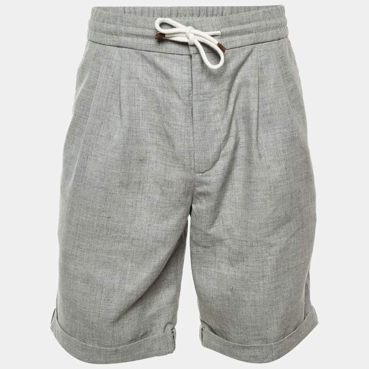 Pre Owned Brunello Cucinelli Grey Linen & Wool Shorts M