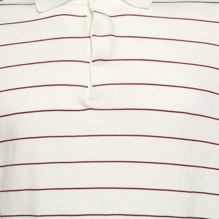 Pre Owned Brunello Cucinelli White Striped Cotton Knit Polo T-Shirt L