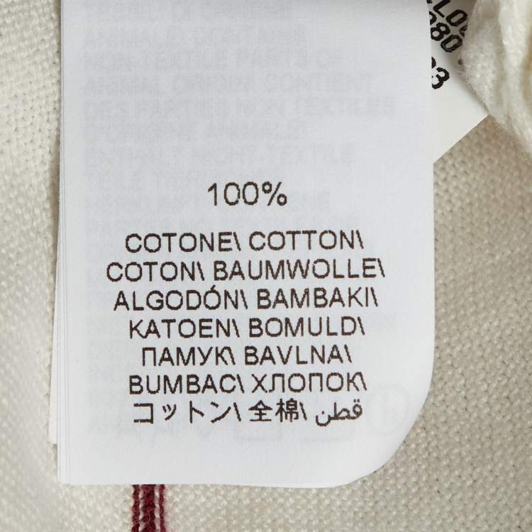 Pre Owned Brunello Cucinelli White Striped Cotton Knit Polo T-Shirt L