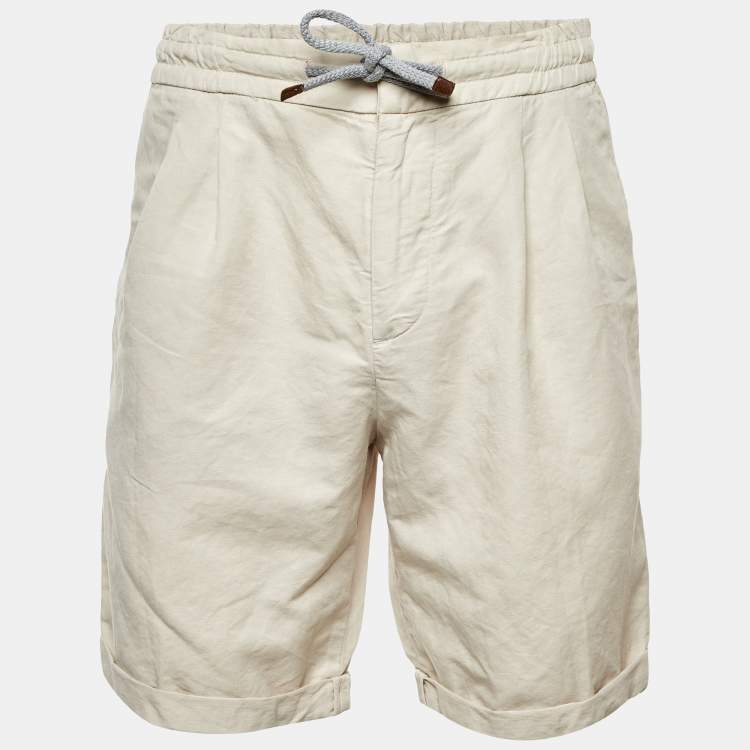 Pre Owned Brunello Cucinelli Beige Linen & Cotton Drawstring Waist Shorts M