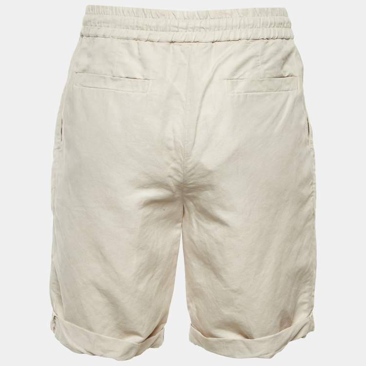 Pre Owned Brunello Cucinelli Beige Linen & Cotton Drawstring Waist Shorts M