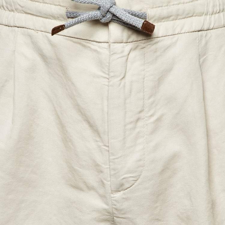 Pre Owned Brunello Cucinelli Beige Linen & Cotton Drawstring Waist Shorts M