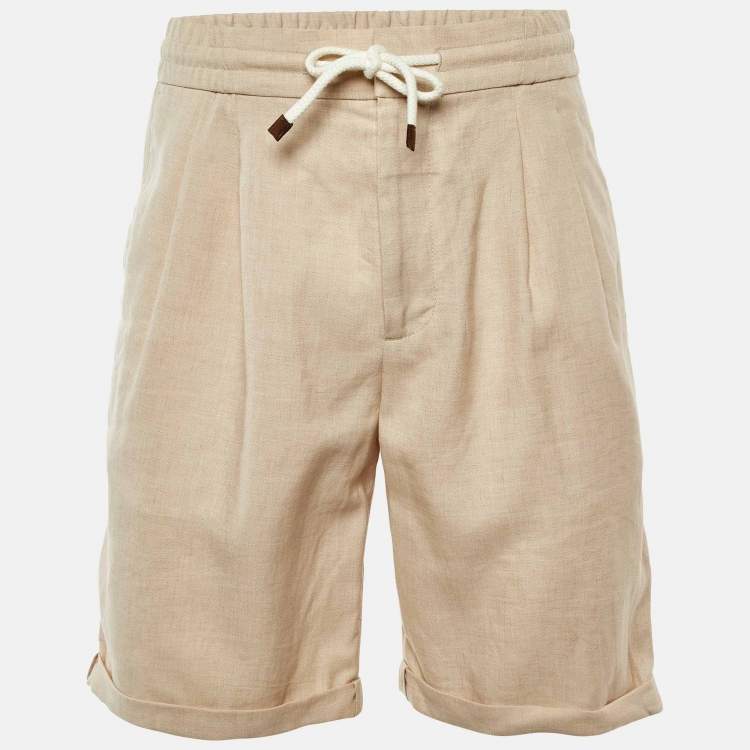Pre Owned Brunello Cucinelli Light Beige Linen & Wool Shorts M