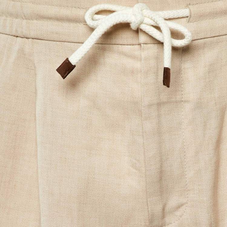 Pre Owned Brunello Cucinelli Light Beige Linen & Wool Shorts M