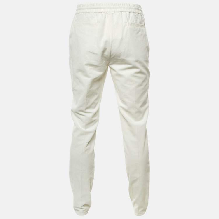 Pre Owned Brunello Cucinelli White Corduroy Leisure Fit Pants M