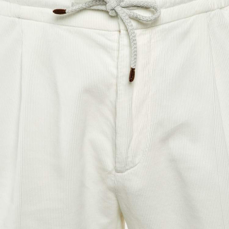 Pre Owned Brunello Cucinelli White Corduroy Leisure Fit Pants M