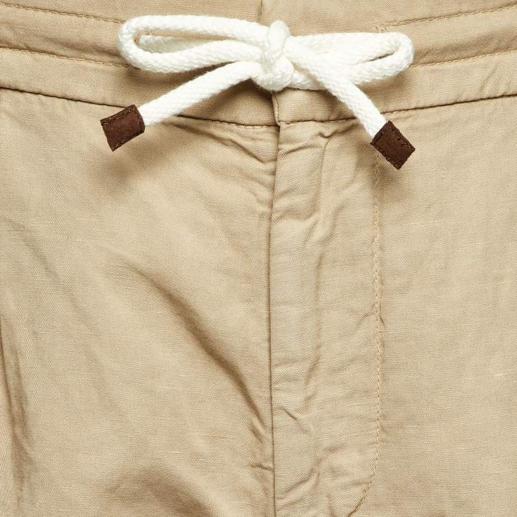 Pre Owned Brunello Cucinelli Beige Linen & Cotton Drawstring Shorts M