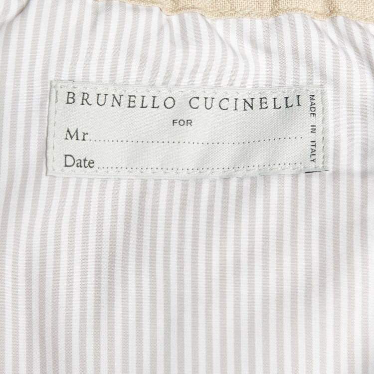 Pre Owned Brunello Cucinelli Beige Striped Linen & Wool Drawstring Waist Trousers M