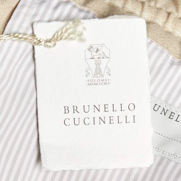 Pre Owned Brunello Cucinelli Beige Striped Linen & Wool Drawstring Waist Trousers M
