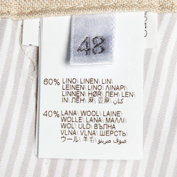 Pre Owned Brunello Cucinelli Beige Striped Linen & Wool Drawstring Waist Trousers M