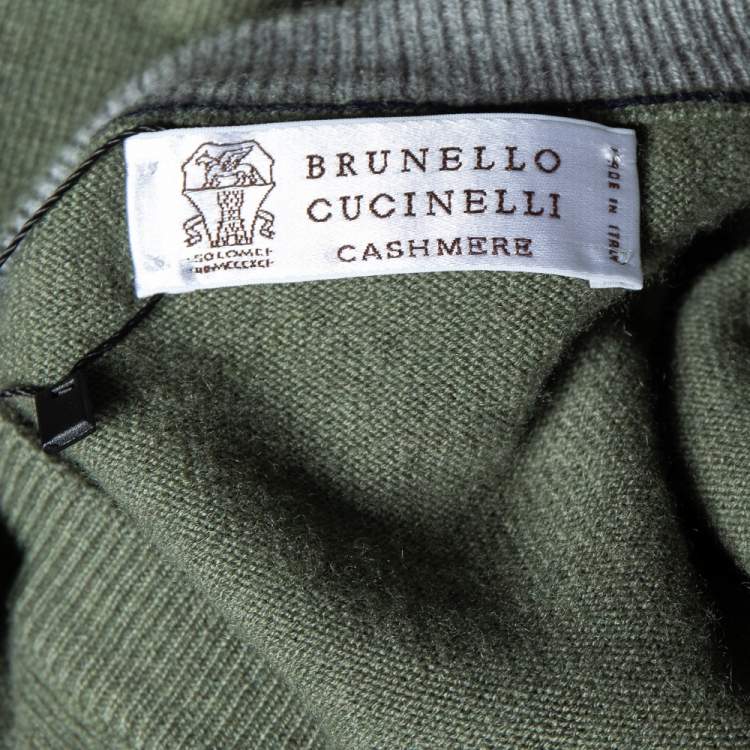 Pre Owned Brunello Cucinelli Green Cashmere Crew Neck Sweater XL