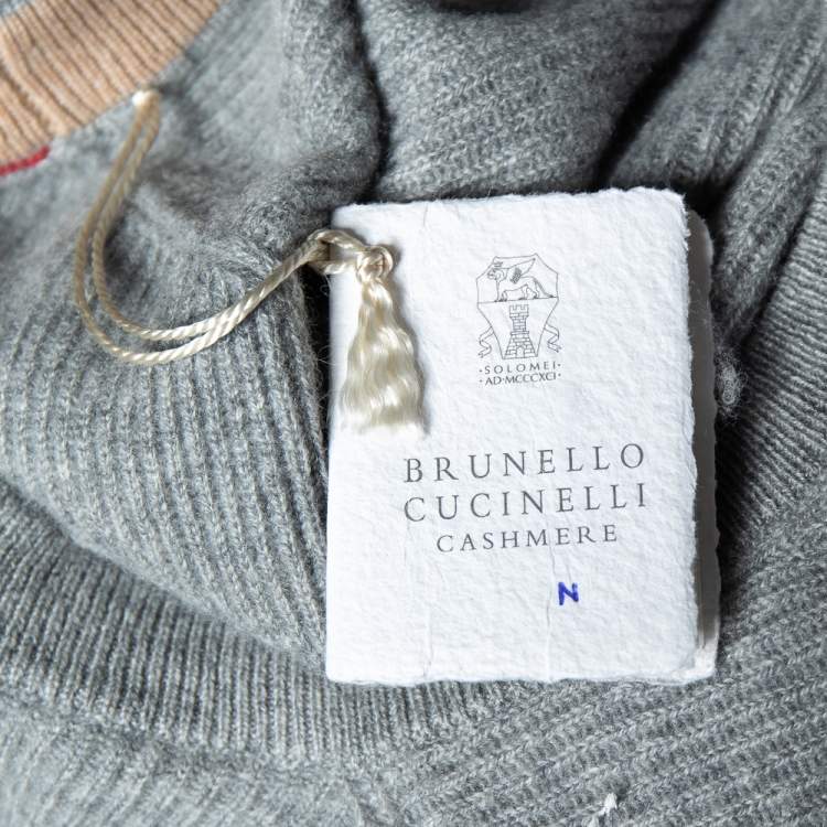 Pre Owned Brunello Cucinelli Grey Cashmere Crewneck Sweater L