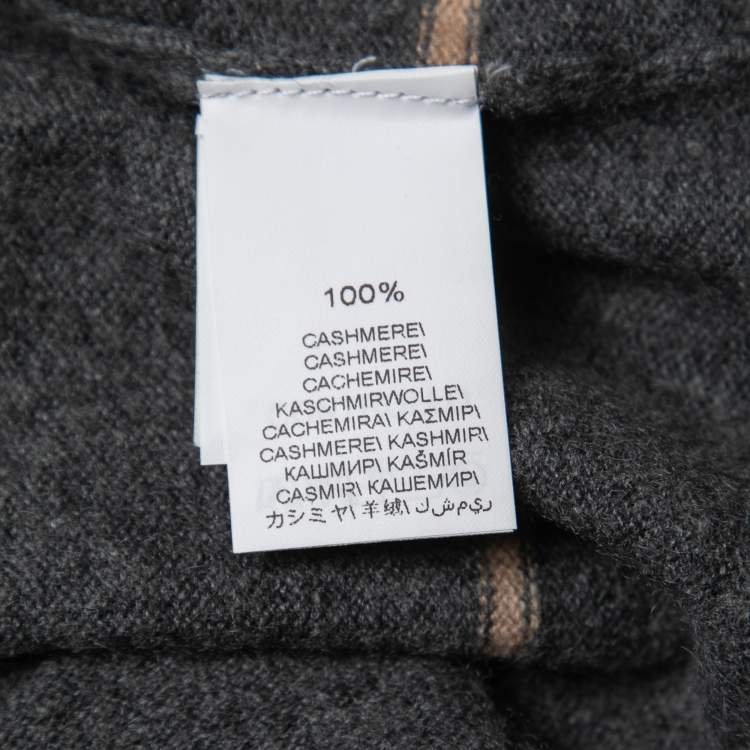 Pre Owned Brunello Cucinelli Grey Striped Cashmere Crew Neck Pullover XL