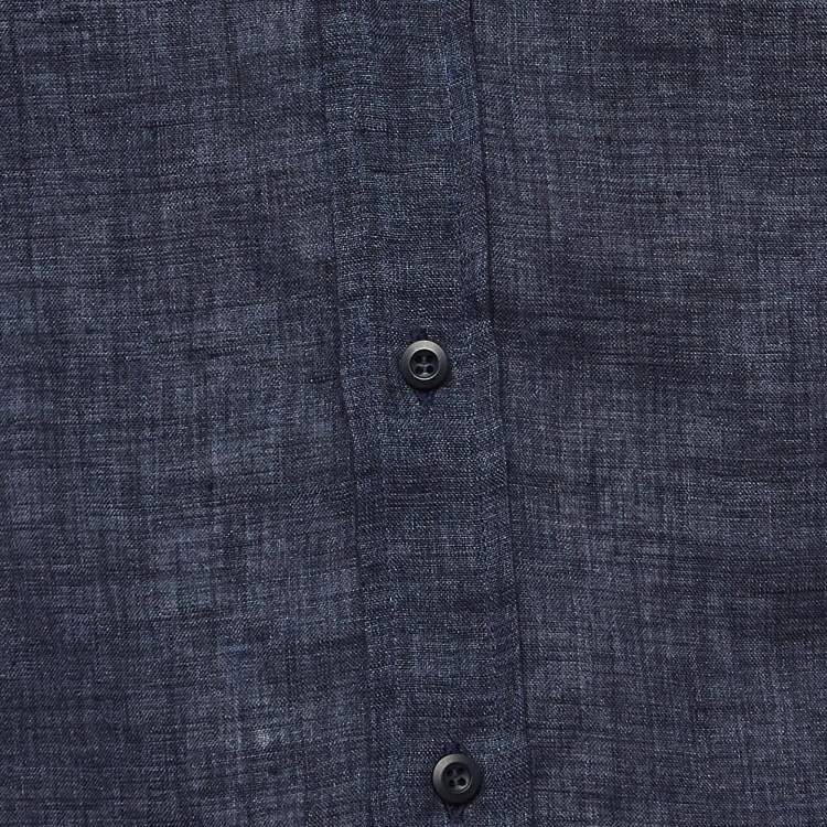 Pre Owned Brunello Cucinelli Navy Blue Solid Linen Washed Leisure Shirt XS