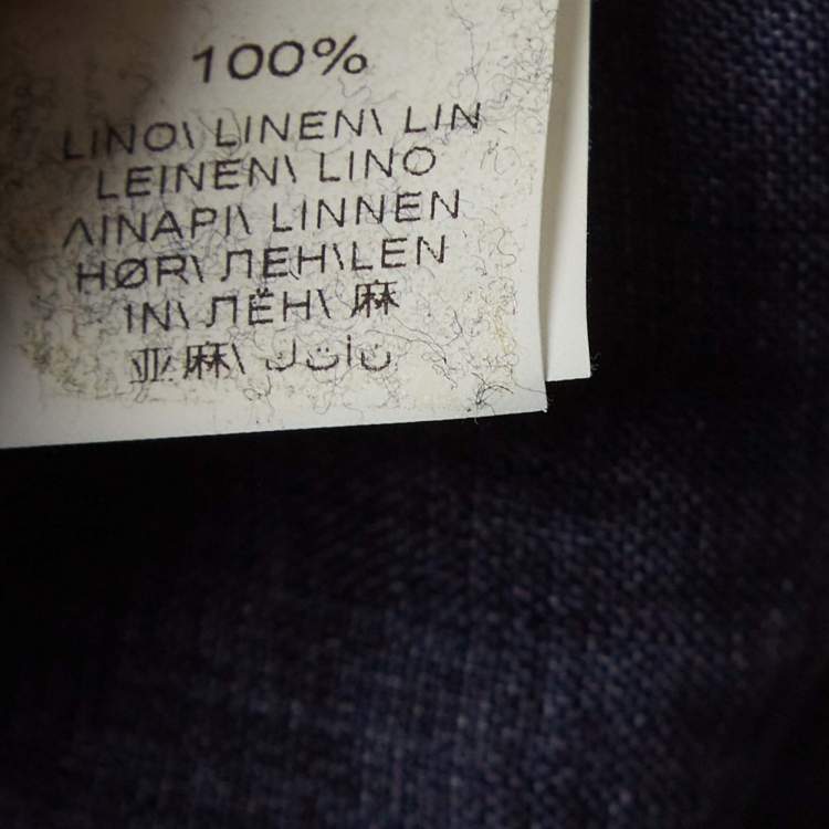 Pre Owned Brunello Cucinelli Navy Blue Solid Linen Washed Leisure Shirt XS