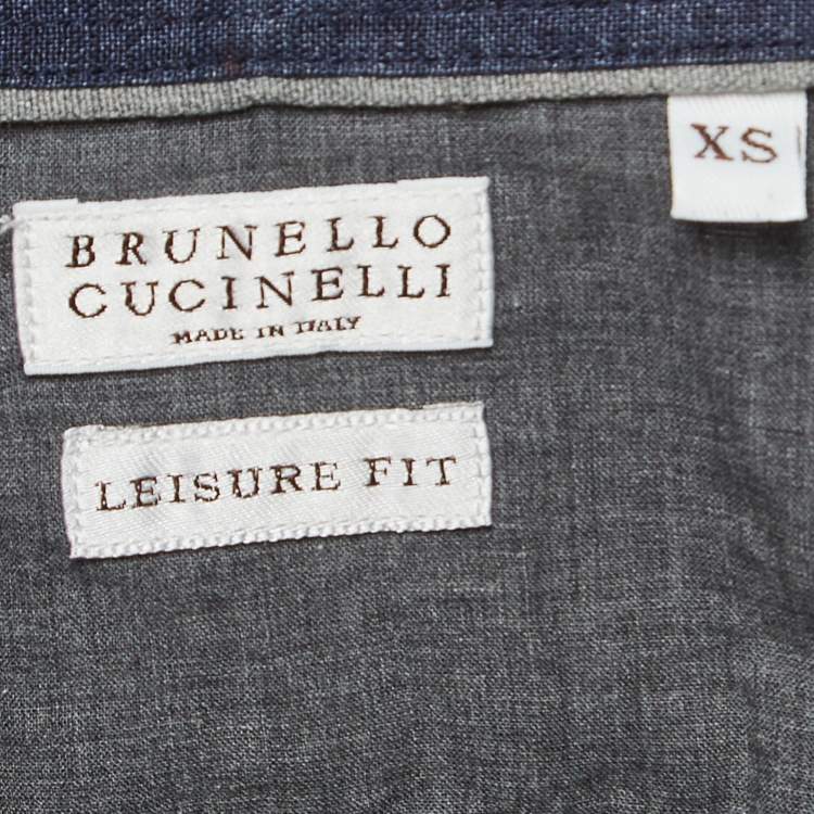 Pre Owned Brunello Cucinelli Navy Blue Solid Linen Washed Leisure Shirt XS