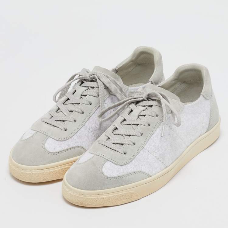 Pre Owned Brunello Cucinelli Grey Fabric and Suede Lace Up Sneakers Size 40