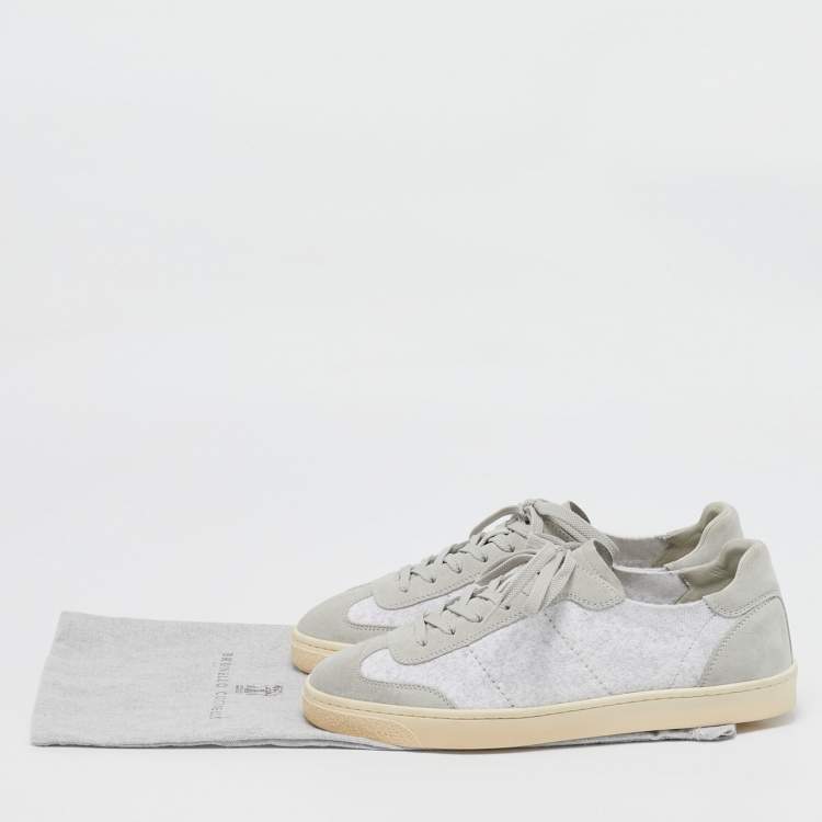 Pre Owned Brunello Cucinelli Grey Fabric and Suede Lace Up Sneakers Size 40