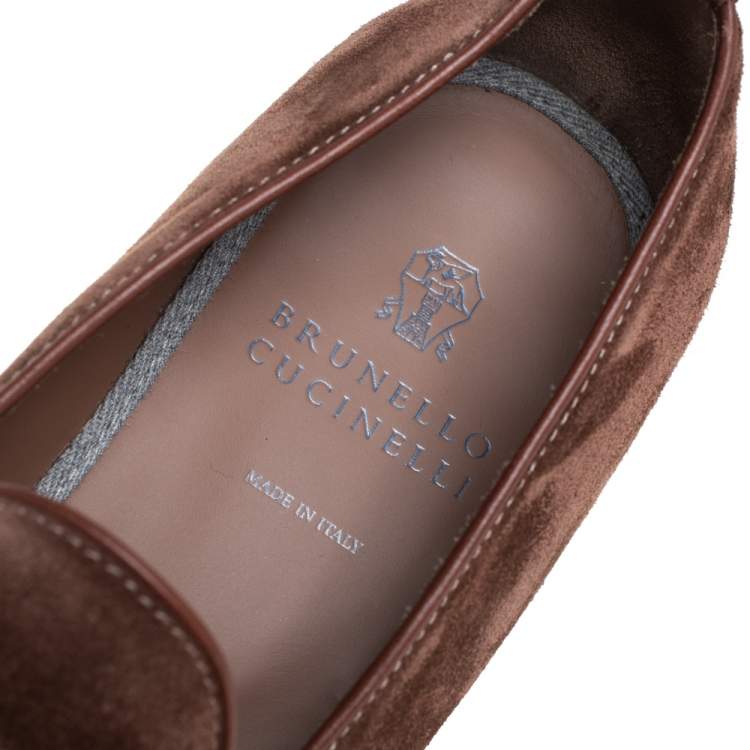 Pre Owned Brunello Cucinelli Brown Suede And Leather Penny Loafers Size 42