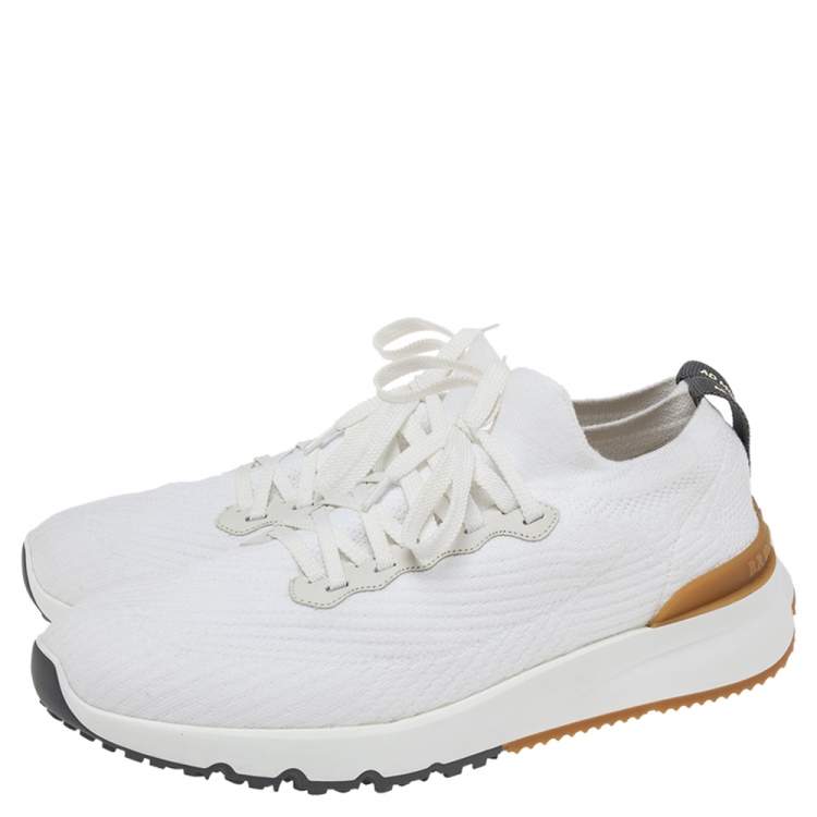 Pre Owned Brunello Cucinelli White Knit Fabric Lace Up Sneakers Size 44