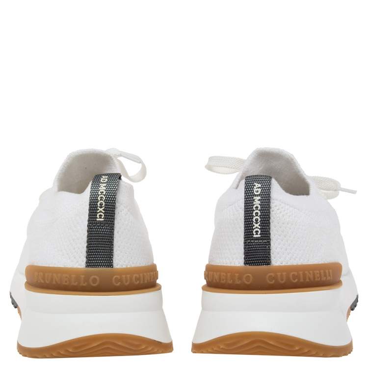 Pre Owned Brunello Cucinelli White Knit Fabric Lace Up Sneakers Size 44