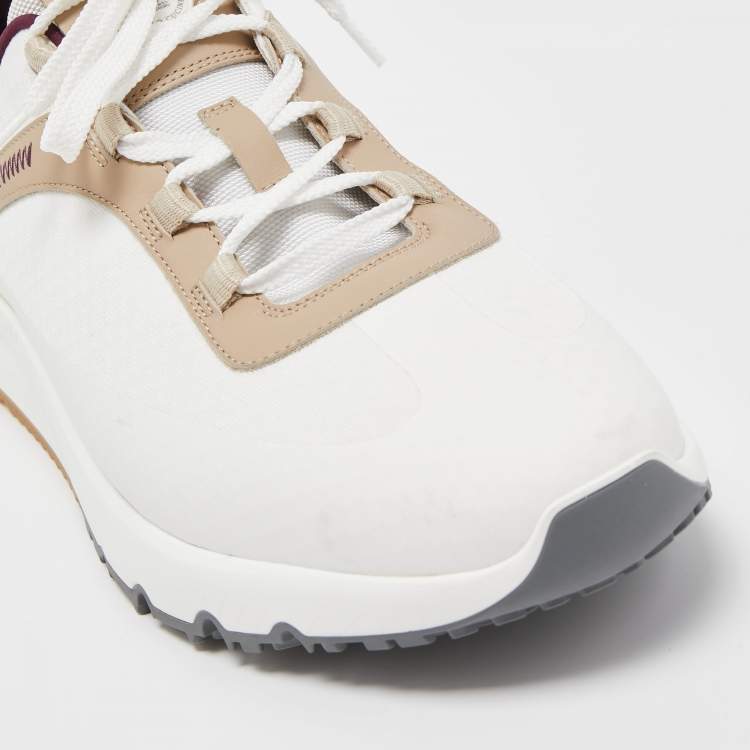 Pre Owned Brunello Cucinelli White Fabric And Leather Trimmed Sneakers Size 44