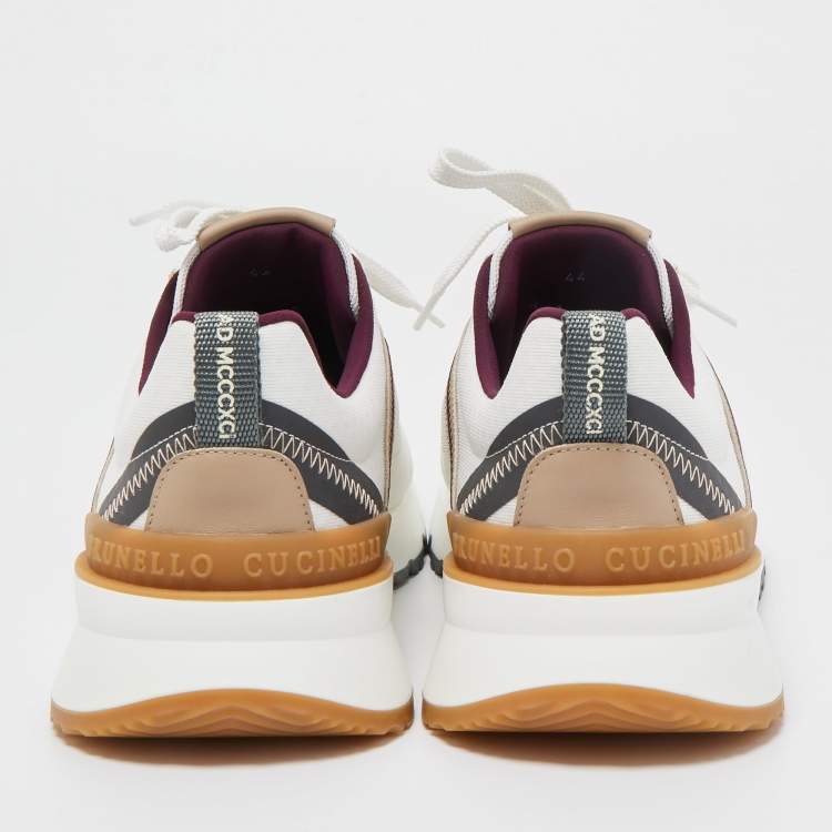 Pre Owned Brunello Cucinelli White Fabric And Leather Trimmed Sneakers Size 44