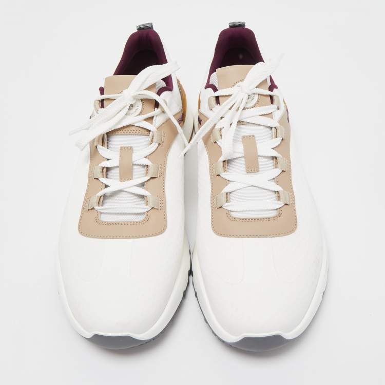 Pre Owned Brunello Cucinelli White Fabric And Leather Trimmed Sneakers Size 44