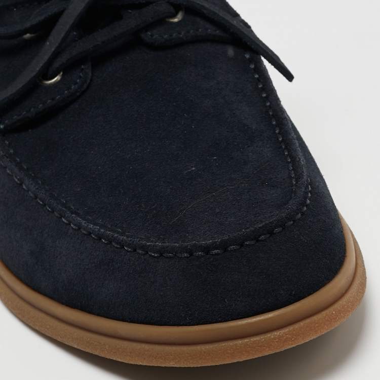 Pre Owned Brunello Cucinelli Navy Blue Suede Penny Slip On Loafers Size 43