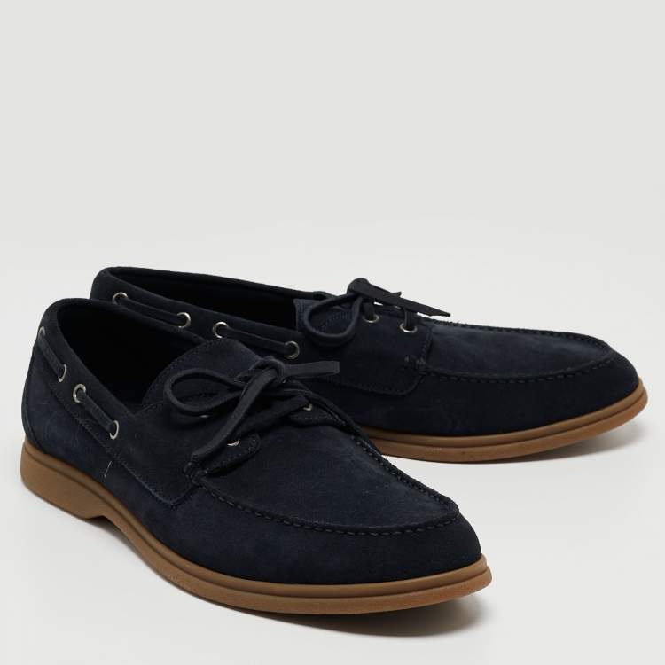 Pre Owned Brunello Cucinelli Navy Blue Suede Penny Slip On Loafers Size 43
