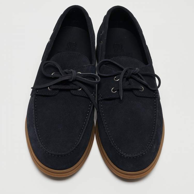 Pre Owned Brunello Cucinelli Navy Blue Suede Penny Slip On Loafers Size 43