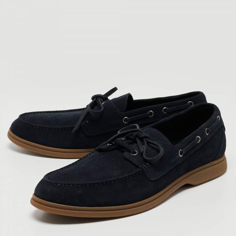 Pre Owned Brunello Cucinelli Navy Blue Suede Penny Slip On Loafers Size 43