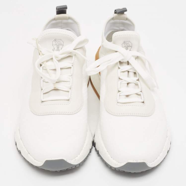 Pre Owned Brunello Cucinelli White Nylon and Leather Low Top Sneakers Size 39