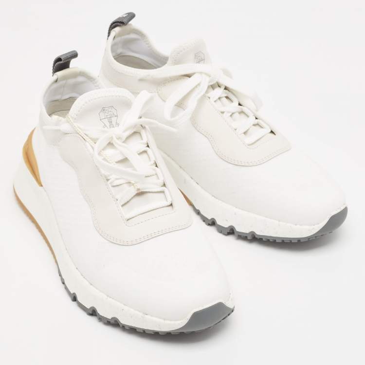 Pre Owned Brunello Cucinelli White Nylon and Leather Low Top Sneakers Size 39