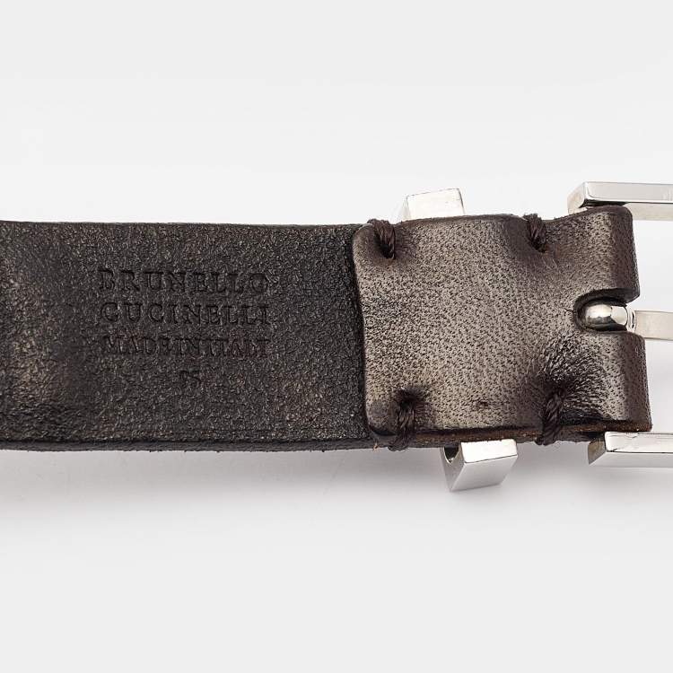 Pre Owned Brunello Cucinelli Brown Leather Buckle Belt 95 CM