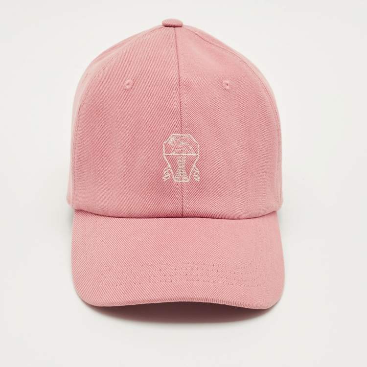 Pre Owned Brunello Cucinelli Pink Cotton Canvas Logo Embroidered Baseball Cap L