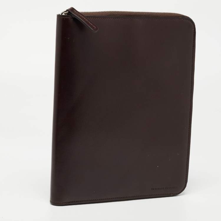 مملوكة مسبقًا Brunello Cucinelli Brown Leather Zip Around iPad Case