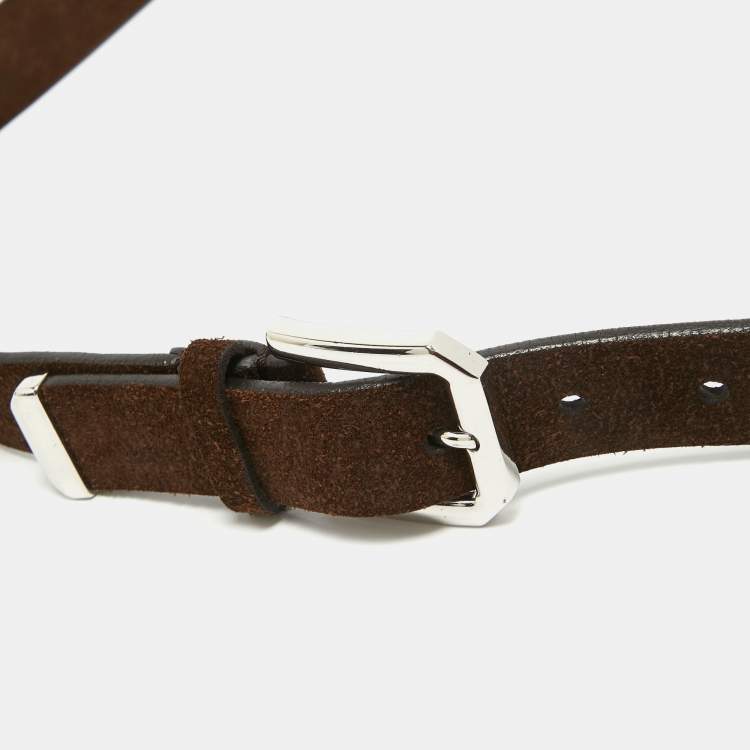 Pre Owned Brunello Cucinelli Brown Suede Reversible Buckle Belt 105 CM