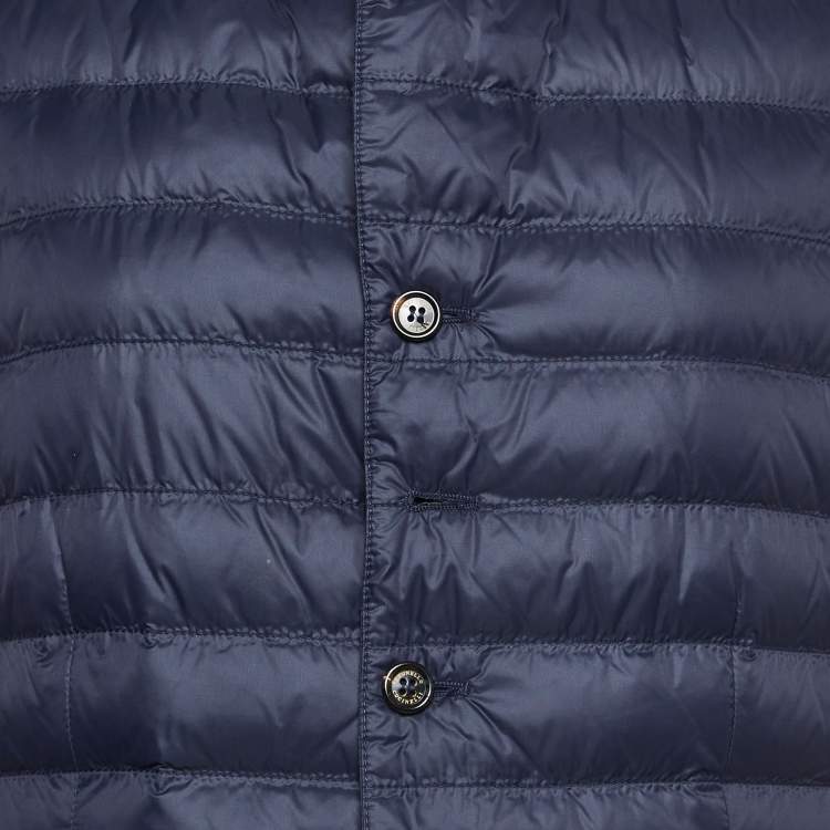 Pre Owned Brunello Cucinelli Navy Blue Synthetic Buttoned Front Puffer Vest L