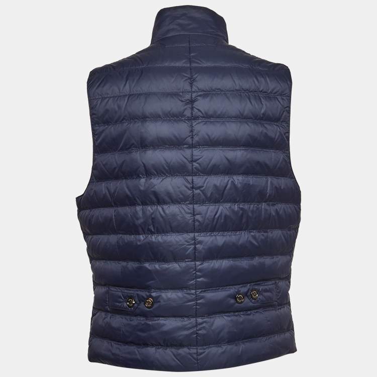 Pre Owned Brunello Cucinelli Navy Blue Synthetic Buttoned Front Puffer Vest L