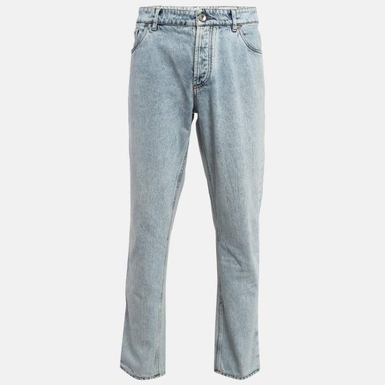 Pre Owned Brunello Cucinelli Light Blue Washed Denim Traditional Fit Jeans XXXL (Waist 40")