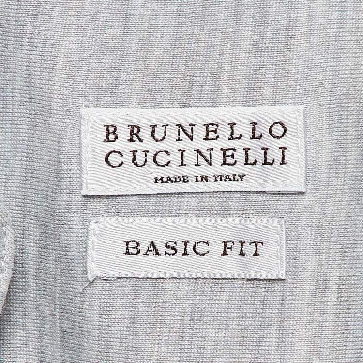 Pre Owned Brunello Cucinelli Grey Melange Silk Jersey Basic Fit Shirt XXL