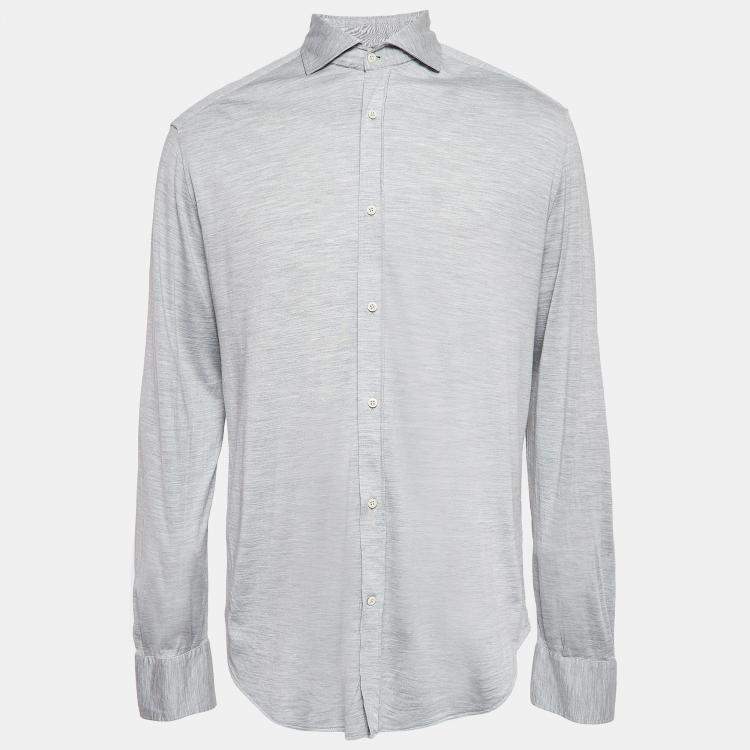 Pre Owned Brunello Cucinelli Grey Melange Silk Jersey Basic Fit Shirt XXL