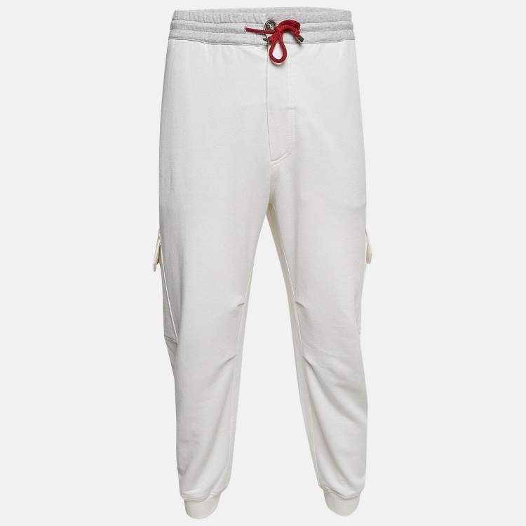 Pre Owned Brunello Cucinelli White Linen & Cotton Knit Cargo Pants XL