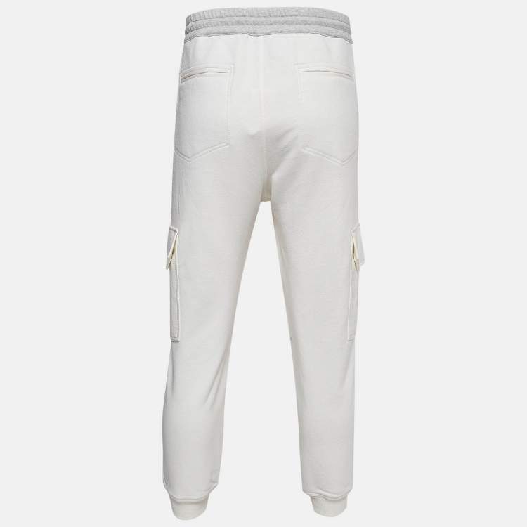 Pre Owned Brunello Cucinelli White Linen & Cotton Knit Cargo Pants XL