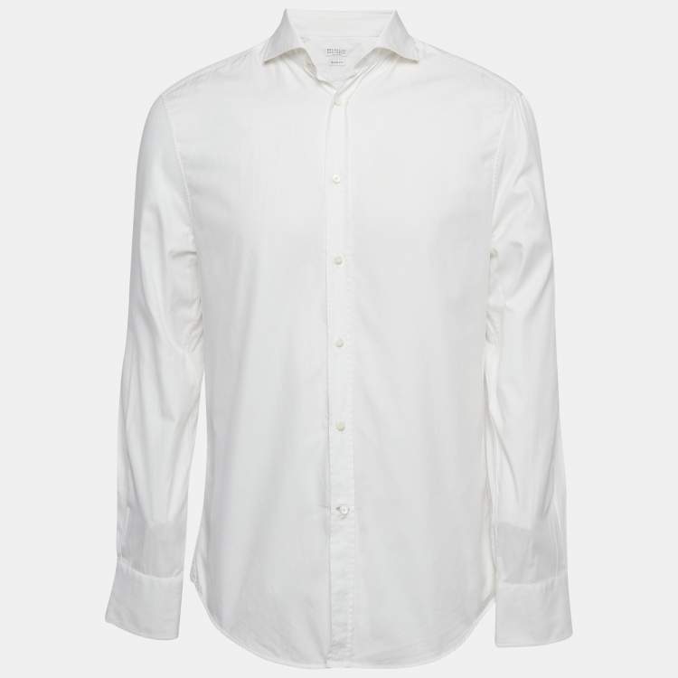 Pre Owned Brunello Cucinelli White Cotton Slim Fit Shirt L