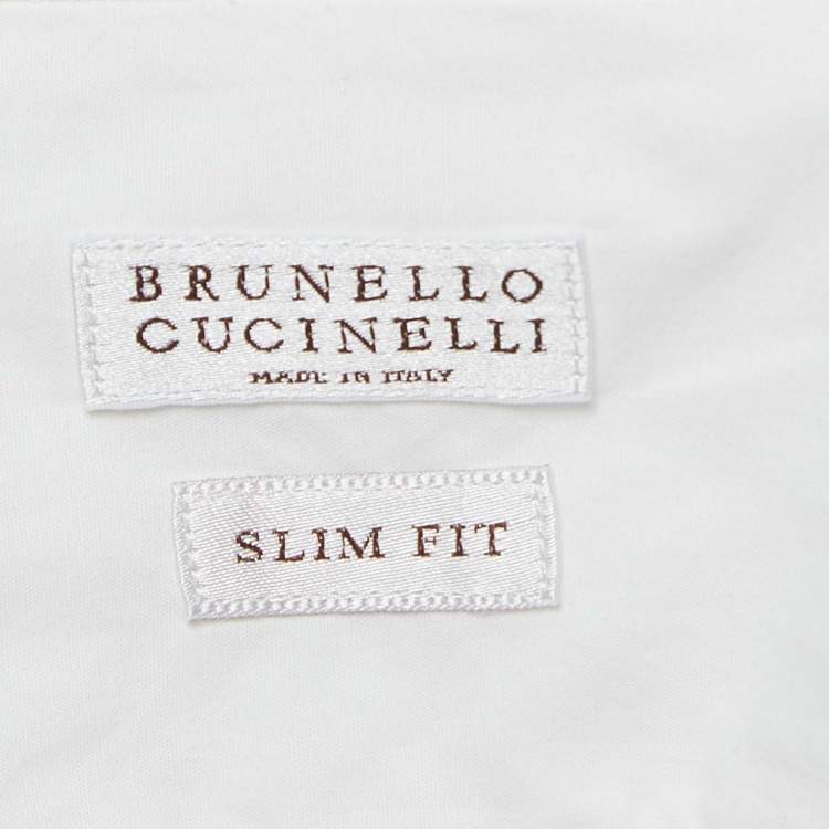 Pre Owned Brunello Cucinelli White Cotton Slim Fit Shirt L